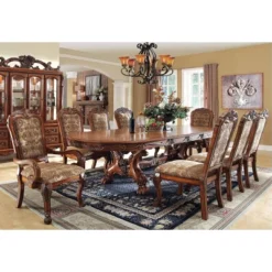 9pc Lion Claw Elegant Carved Extendable Dining Table Set Wood/Antique Oak - HOMES: Inside + Out