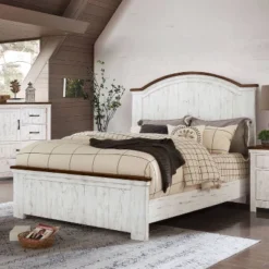 2pc Queen Willow Rustic Bedroom Set Distressed White/Walnut - HOMES: Inside + Out -HOMES: Inside + Out Store GUEST 0d9433c0 1006 482f 8686 edea3a710e30