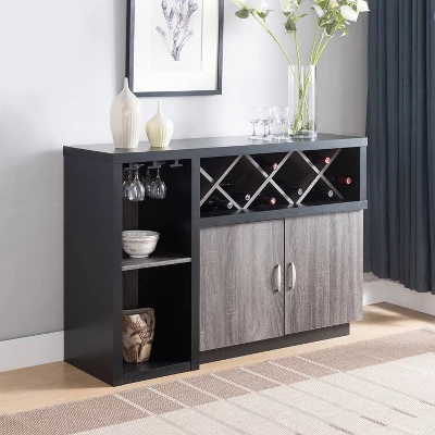 Alsco Buffet Server With Wine Rack Distressed Gray/ Light Oak - HOMES: Inside + Out 1 Alsco Buffet Server With Wine Rack Distressed Gray/ Light Oak - HOMES: Inside + Out