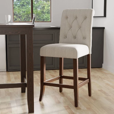 2pk Brandta Button Tufted Counter Height Barstool Beige/Rustic Oak - HOMES: Inside + Out 2 2pk Brandta Button Tufted Counter Height Barstool Beige/Rustic Oak - HOMES: Inside + Out - Image 2