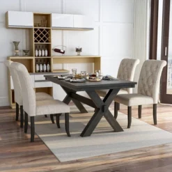 5pc Mount Rose Rustic Dining Table Set Brushed Black/Beige - HOMES: Inside + Out