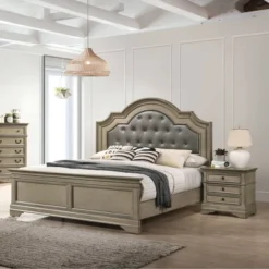 3pc Kritan Bed With 2 Nightstands Antique Warm Gray - HOMES: Inside + Out