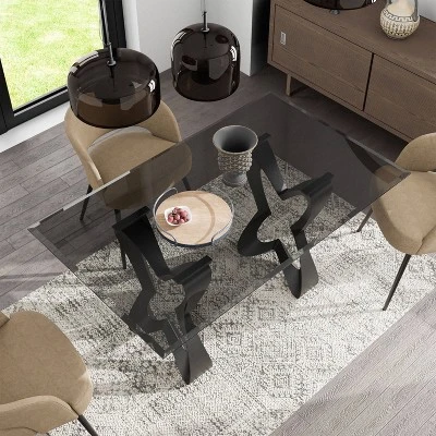 58" Poppy Hill Modern Rectangle Glass Top Dining Table Black/Gray - HOMES: Inside + Out 3 58" Poppy Hill Modern Rectangle Glass Top Dining Table Black/Gray - HOMES: Inside + Out - Image 3