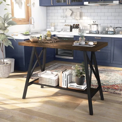 47" Brenter Counter Height Table Weathered Medium Oak/Black - HOMES: Inside + Out 1 47" Brenter Counter Height Table Weathered Medium Oak/Black - HOMES: Inside + Out