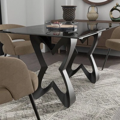 58" Poppy Hill Modern Rectangle Glass Top Dining Table Black/Gray - HOMES: Inside + Out 2 58" Poppy Hill Modern Rectangle Glass Top Dining Table Black/Gray - HOMES: Inside + Out - Image 2