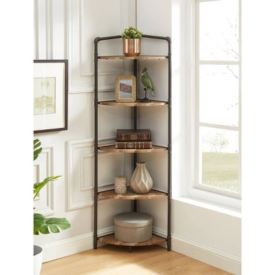 63.75" Beeme 5 Tier Corner Bookshelf Sand Black/Light Pure Copper - HOMES: Inside + Out 1 63.75" Beeme 5 Tier Corner Bookshelf Sand Black/Light Pure Copper - HOMES: Inside + Out