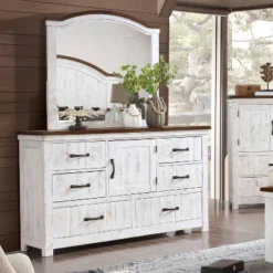 2pc Willow Rustic Dresser And Mirror Set Distressed White/Walnut - HOMES: Inside + Out