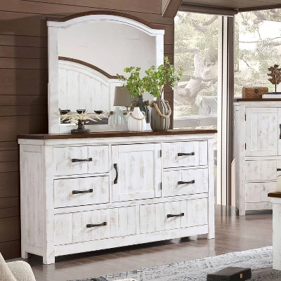 2pc Willow Rustic Dresser And Mirror Set Distressed White/Walnut - HOMES: Inside + Out 1 2pc Willow Rustic Dresser And Mirror Set Distressed White/Walnut - HOMES: Inside + Out