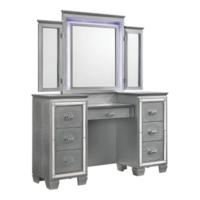 2pc Mallery Vanity Set With Stool Silver - HOMES: Inside + Out 2 2pc Mallery Vanity Set With Stool Silver - HOMES: Inside + Out - Image 2