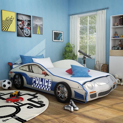 Twin Quessa Police Car Bed With Led Headlight Chair Black/White - HOMES: Inside + Out 1 Twin Quessa Police Car Bed With Led Headlight Chair Black/White - HOMES: Inside + Out