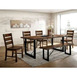 Iohomes Kopec Industrial Style Dining Table 6pc Set Walnut - HOMES: Inside + Out