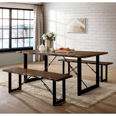 3pc Iohomes Kopec Industrial Style Dining Table Set Walnut - HOMES: Inside + Out 1 3pc Iohomes Kopec Industrial Style Dining Table Set Walnut - HOMES: Inside + Out