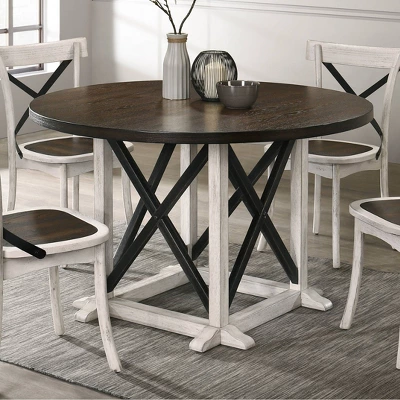 47" Piker Round Wood Dining Table Dark Walnut/Antique White - HOMES: Inside + Out 1 47" Piker Round Wood Dining Table Dark Walnut/Antique White - HOMES: Inside + Out