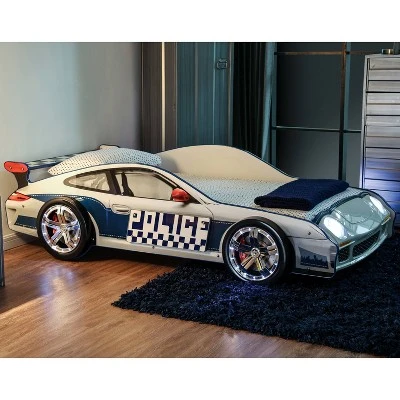 Twin Quessa Police Car Bed With Led Headlight Chair Black/White - HOMES: Inside + Out 2 Twin Quessa Police Car Bed With Led Headlight Chair Black/White - HOMES: Inside + Out - Image 2
