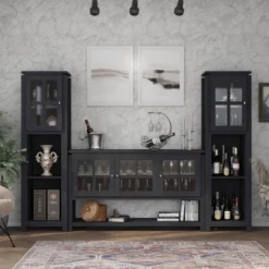 3pc Torrey TV Stand And Media Tower Set Black - HOMES: Inside + Out