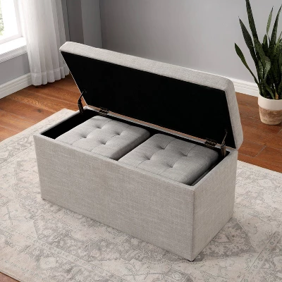 Hilltop Storage Bench With 2 Ottomans Beige - HOMES: Inside + Out 1 Hilltop Storage Bench With 2 Ottomans Beige - HOMES: Inside + Out