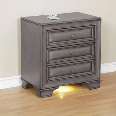 Rowland 3 Drawers Nightstand With USB Ports Gray - HOMES: Inside + Out 1 Rowland 3 Drawers Nightstand With USB Ports Gray - HOMES: Inside + Out