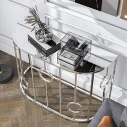 Oakmonte Mirrored Semi Circle Sofa Table Chrome - HOMES: Inside + Out -HOMES: Inside + Out Store GUEST 52570588 be8f 4d00 8adc ba732f929457