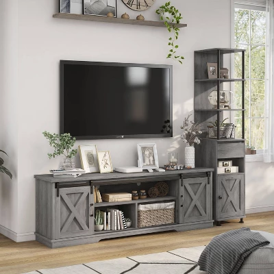 2pc Clander TV Stand And Bookcase Tower Set Vintage Gray Oak - HOMES: Inside + Out 1 2pc Clander TV Stand And Bookcase Tower Set Vintage Gray Oak - HOMES: Inside + Out