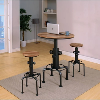 3pc Regalla Industrial Bar Height Dining Table Set Antique Black/Natural Tone - HOMES: Inside + Out 2 3pc Regalla Industrial Bar Height Dining Table Set Antique Black/Natural Tone - HOMES: Inside + Out - Image 2