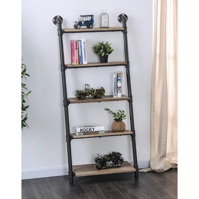 61" Mateo 5 Layer Ladder Book Shelves Brown/Oak - HOMES: Inside + Out 1 61" Mateo 5 Layer Ladder Book Shelves Brown/Oak - HOMES: Inside + Out
