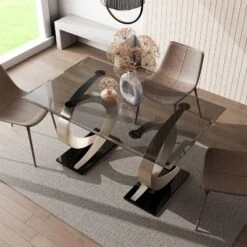58" Gleneagles Modern Rectangle Glass Top Dining Table Gray/Champagne/Black - HOMES: Inside + Out 10 58" Gleneagles Modern Rectangle Glass Top Dining Table Gray/Champagne/Black - HOMES: Inside + Out -HOMES: Inside + Out Store GUEST 5a648c61 ed5e 4abf b06f 08532faee478