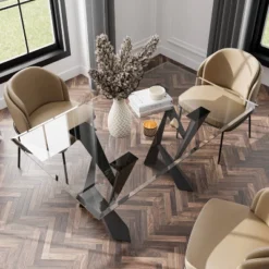 58" Darrah Modern Rectangle Glass Top Dining Table Black/Clear - HOMES: Inside + Out 10 58" Darrah Modern Rectangle Glass Top Dining Table Black/Clear - HOMES: Inside + Out -HOMES: Inside + Out Store GUEST 67033ac7 04be 48a3 adc0 1d9df1b1b2cb