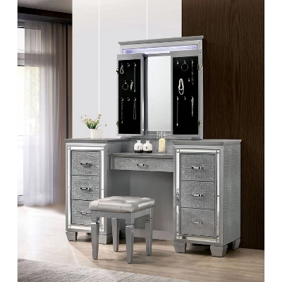 2pc Mallery Vanity Set With Stool Silver - HOMES: Inside + Out 3 2pc Mallery Vanity Set With Stool Silver - HOMES: Inside + Out - Image 3