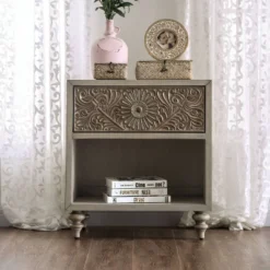 Del Grande USB Outlet Nightstand Antique White/Beige - HOMES: Inside + Out