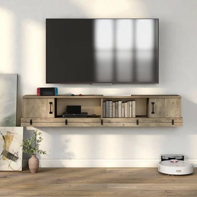 Bajwal Rustic 2 Door Floating TV Stand For TVs Up To 70" Weathered Oak - HOMES: Inside + Out 1 Bajwal Rustic 2 Door Floating TV Stand For TVs Up To 70" Weathered Oak - HOMES: Inside + Out