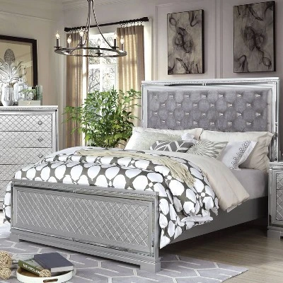 Tenaya Glam Bed With Button Tufted Headboard Silver - HOMES: Inside + Out 1 Tenaya Glam Bed With Button Tufted Headboard Silver - HOMES: Inside + Out