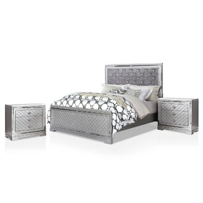 3pc Tenaya Bed With 2 Nightstands Set Silver/Gray - HOMES: Inside + Out 16 3pc Tenaya Bed With 2 Nightstands Set Silver/Gray - HOMES: Inside + Out - Image 16
