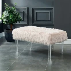 42" Korbin Faux Fur Like Glam Bench Pink - HOMES: Inside + Out