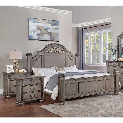 3pc Pennings Traditional Bed Set With 2 Nightstands Gray - HOMES: Inside + Out 1 3pc Pennings Traditional Bed Set With 2 Nightstands Gray - HOMES: Inside + Out
