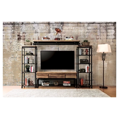 4pc Stonehedge Industrial Pipe Inspired Entertainment Console Black/Natural - HOMES: Inside + Out 1 4pc Stonehedge Industrial Pipe Inspired Entertainment Console Black/Natural - HOMES: Inside + Out