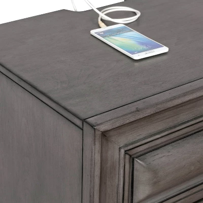 Rowland 3 Drawers Nightstand With USB Ports Gray - HOMES: Inside + Out 3 Rowland 3 Drawers Nightstand With USB Ports Gray - HOMES: Inside + Out - Image 3