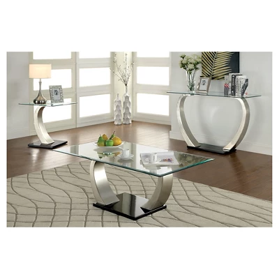 Sylvie Modern Curved Glass Top Sofa Table Silver/Black - HOMES: Inside + Out 2 Sylvie Modern Curved Glass Top Sofa Table Silver/Black - HOMES: Inside + Out - Image 2