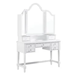 3pc Anza Multi Storage Vanity Set With Tri Fold Mirror And Stool White - HOMES: Inside + Out