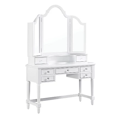 3pc Anza Multi Storage Vanity Set With Tri Fold Mirror And Stool White - HOMES: Inside + Out 1 3pc Anza Multi Storage Vanity Set With Tri Fold Mirror And Stool White - HOMES: Inside + Out