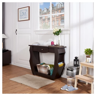 Coralli Modern Cut Out Sofa Table Walnut - HOMES: Inside + Out 2 Coralli Modern Cut Out Sofa Table Walnut - HOMES: Inside + Out - Image 2