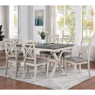 7pc Arga Solid Wood Dining Set Gray/Antique White - HOMES: Inside + Out 1 7pc Arga Solid Wood Dining Set Gray/Antique White - HOMES: Inside + Out