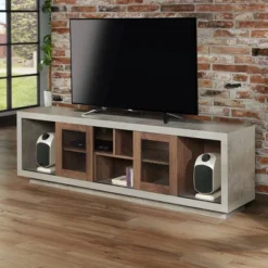 Valla Industrial TV Stand For TVs Up To 70" Distressed Walnut/Cement - HOMES: Inside + Out