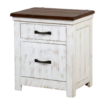 3pc Willow Rustic Bedroom Set With 2 Nightstands Distressed White/Walnut - HOMES: Inside + Out 2 3pc Willow Rustic Bedroom Set With 2 Nightstands Distressed White/Walnut - HOMES: Inside + Out - Image 2
