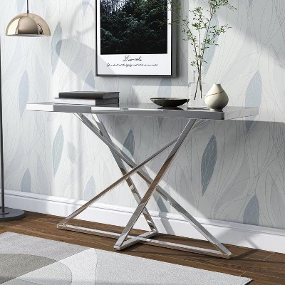 Drubeck Mirrored Rectangle Sofa Table Chrome - HOMES: Inside + Out 1 Drubeck Mirrored Rectangle Sofa Table Chrome - HOMES: Inside + Out