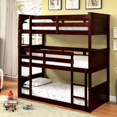 HOMES: Inside + Out Triple Twin Kids' Reece Bunk Bed Dark Walnut - IoHOMES 1 HOMES: Inside + Out Triple Twin Kids' Reece Bunk Bed Dark Walnut - IoHOMES