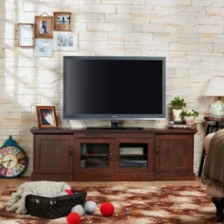 Octafar Multi Functional Storage TV Stand For TVs Up To 75" Vintage Walnut - HOMES: Inside + Out