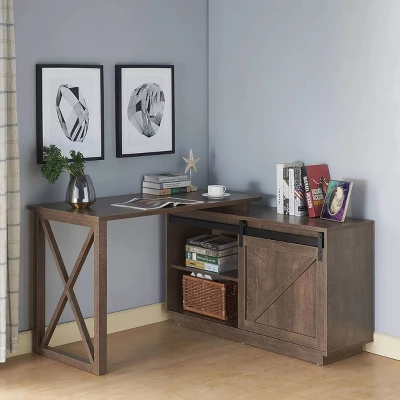 Sevyn Transitional L Shape Desk Walnut Oak - HOMES: Inside + Out 1 Sevyn Transitional L Shape Desk Walnut Oak - HOMES: Inside + Out