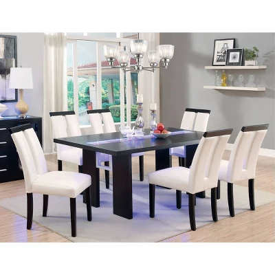 7pc Stevenson Glass Insert Open Shelf W/Led Lights Dining Table Set Black - HOMES: Inside + Out 1 7pc Stevenson Glass Insert Open Shelf W/Led Lights Dining Table Set Black - HOMES: Inside + Out