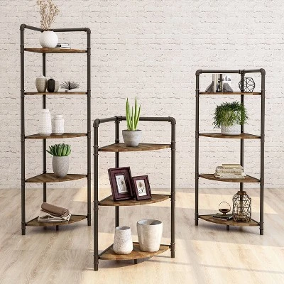 63.75" Beeme 5 Tier Corner Bookshelf Sand Black/Light Pure Copper - HOMES: Inside + Out 3 63.75" Beeme 5 Tier Corner Bookshelf Sand Black/Light Pure Copper - HOMES: Inside + Out - Image 3