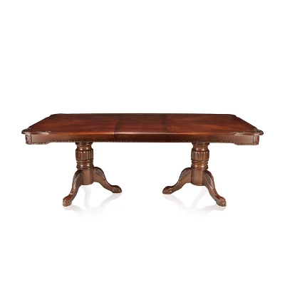 Belliere Elegant Carved Double Pedestal Extendable Dining Table Red - HOMES: Inside + Out 3 Belliere Elegant Carved Double Pedestal Extendable Dining Table Red - HOMES: Inside + Out - Image 3
